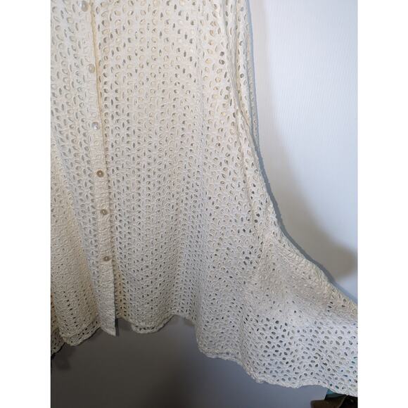Tulip Mimi White Eyelet Button Front Swing Top Jacket Pockets Sheer Size XL NWT - Picture 9 of 12